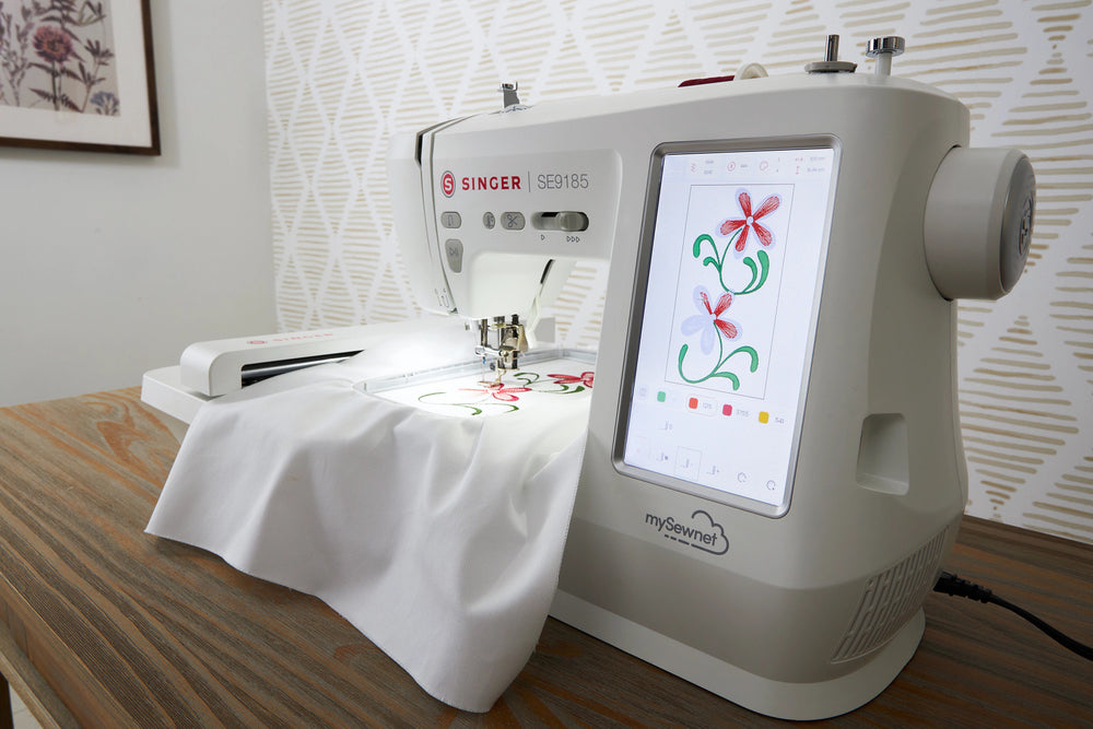 Singer SE9185 creating a multicolour floral embroidery design