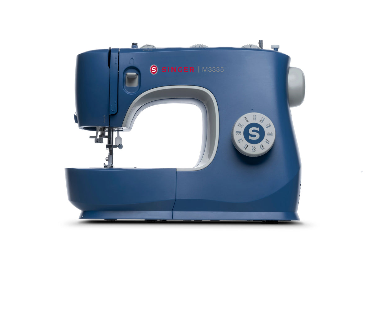 Singer M3335 Making the Cut blue mechanical sewing machine front view