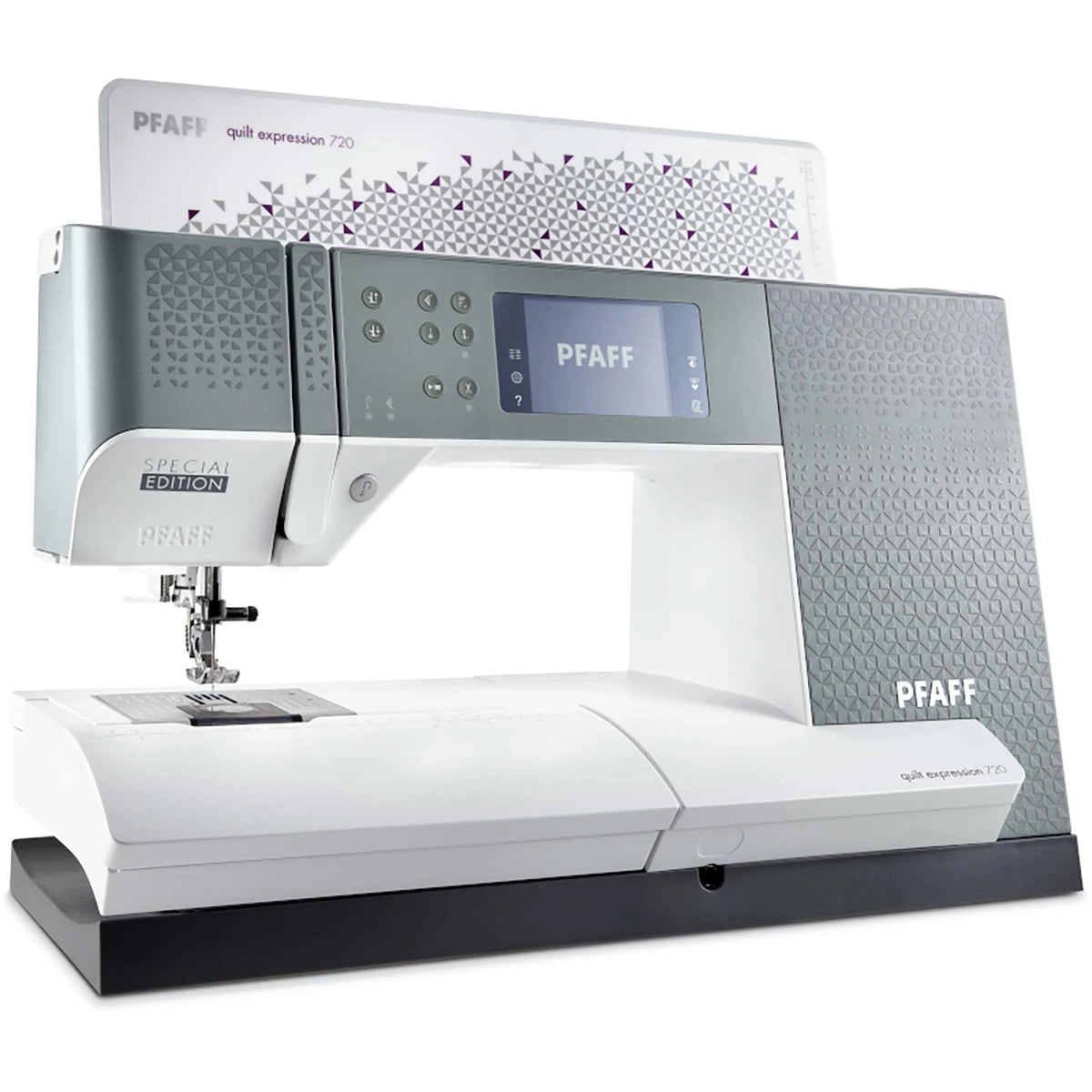 Angled view of the PFAFF quilt expression 720 Special Edition machine